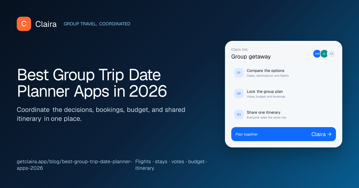 Best Group Trip Date Planner Apps in 2026: Claira, TRIPTI, PrikDate, Doodle & Rallly Claira guide preview